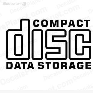 Compact disc data storage listed in computer decals.
