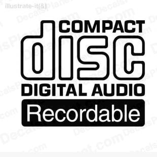 Compact disc digital audio recordable listed in computer decals.
