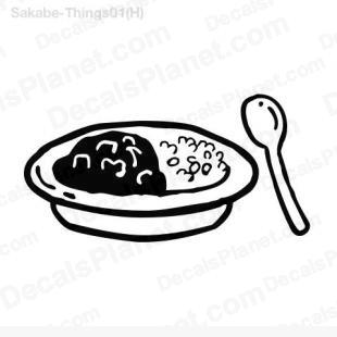 Food plate (rice and stew) listed in cartoons decals.