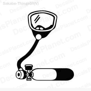 Scuba diving equipment (bottle and mask) listed in cartoons decals.